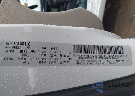 2015 Chrysler Town & Country Touring-L from USA, damaged, VIN 2C4RC1CG5FR655959